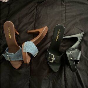 Fashion Nova Black and Blue Heeled Sandals
